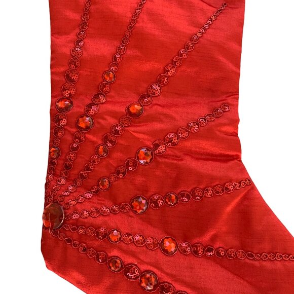 Winter Wonder Red Christmas Stockings Set 2 Satin Love Couple Sequin Starburst - Picture 5 of 11